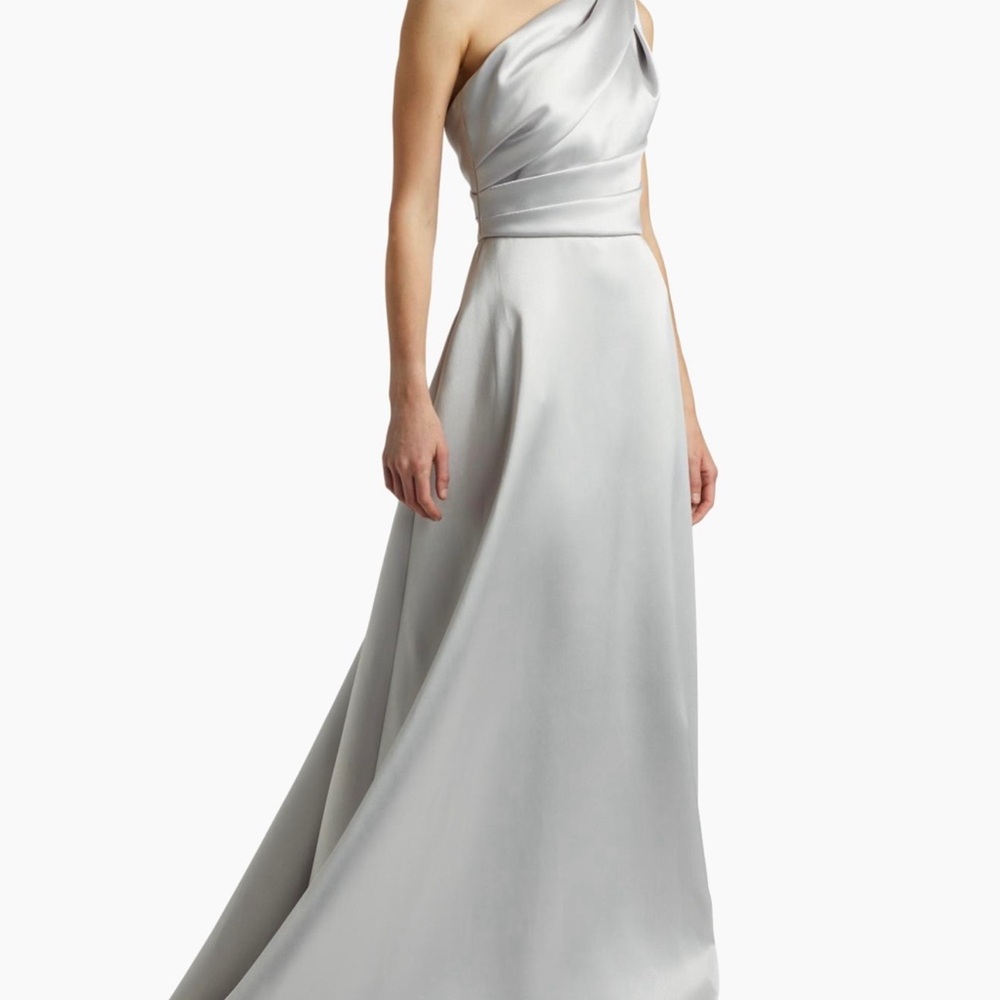 Amsale One-Shoulder Silver Satin Gown